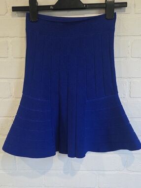 Sandro Cobalt Knit Ribbed Skater Skirt